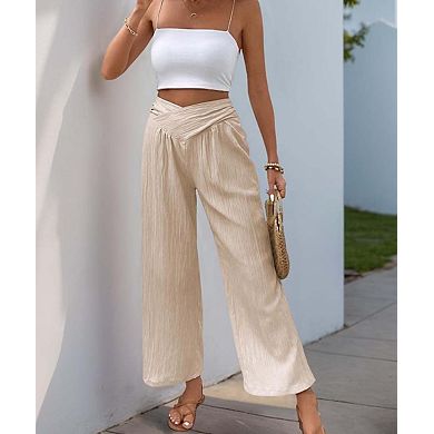 Women's High-Waist Solid Color Commuter Style Cropped Wide-Leg Pants