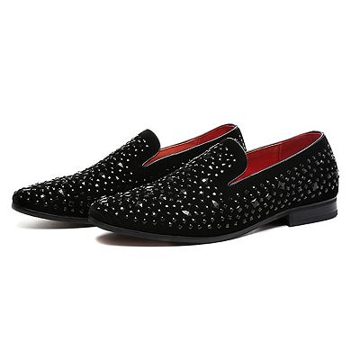 Men’s Black Stylish Studded Velvet blend Loafers Men main image 2