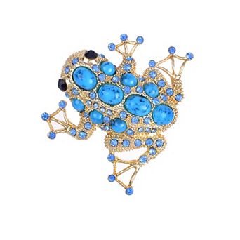 Sapphire Crystal & Bead Embedded Golden Frog Toad Costume Jewelry Pin Brooch