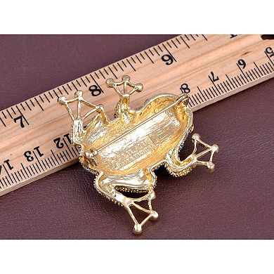 Sapphire Crystal & Bead Embedded Golden Frog Toad Costume Jewelry Pin Brooch