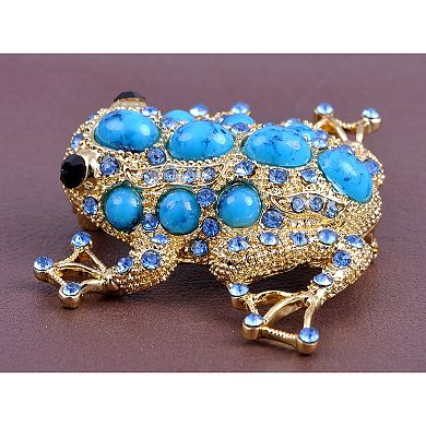 Sapphire Crystal & Bead Embedded Golden Frog Toad Costume Jewelry Pin Brooch