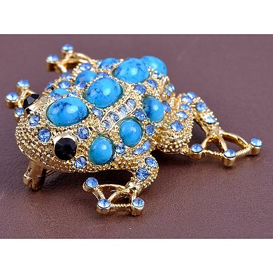 Sapphire Crystal & Bead Embedded Golden Frog Toad Costume Jewelry Pin Brooch