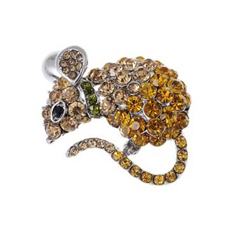 Cute Mouse Rat Pet Silvery Tone Ombre Rhinestone Crystal Animal Critter Pin Brooch