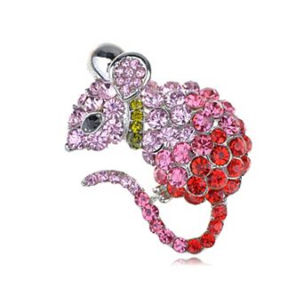 Cute Mouse Rat Pet Silvery Tone Ombre Rhinestone Crystal Animal Critter Pin Brooch