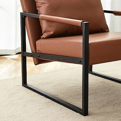 Loheer Classic PU Leather Accent Chair with Industrial Metal Frame