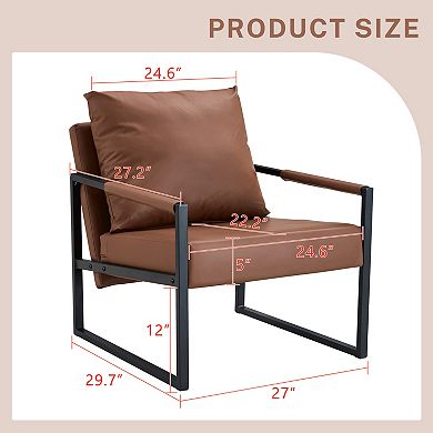 Loheer Classic PU Leather Accent Chair with Industrial Metal Frame