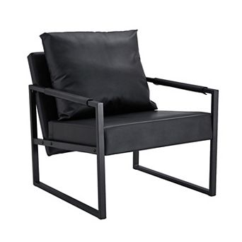 Loheer Classic PU Leather Accent Chair with Industrial Metal Frame