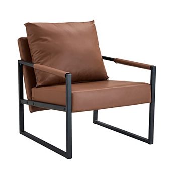 Loheer Classic PU Leather Accent Chair with Industrial Metal Frame