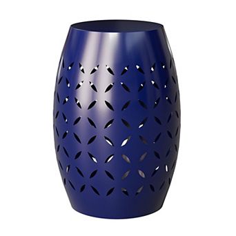 Modern Barrel Shape Steel Side Table with Intricate Pattern for Living Room, Patio, or Balcony