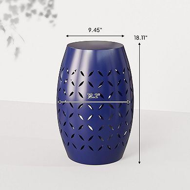 Modern Barrel Shape Steel Side Table with Intricate Pattern for Living Room, Patio, or Balcony