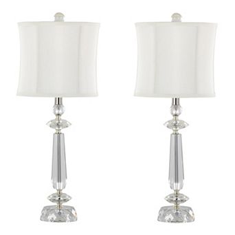 Loheer Contemporary K9 Crystal Table Lamp Set with Linen Shade, 26 in Set of 2
