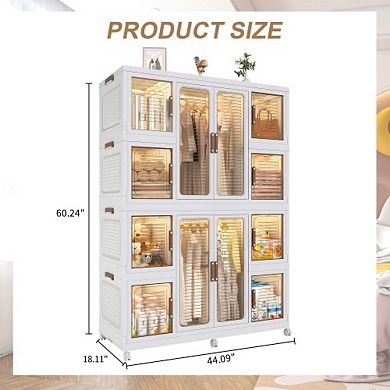 Portable Wardrobe Closet Organizer 2 Hanging Rods Cream White