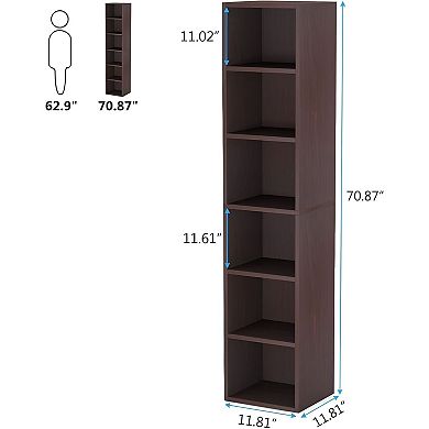 6-Tier Narrow Cube Bookshelf with Shelves for Books, Photos, and Decor