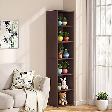 6-Tier Narrow Cube Bookshelf with Shelves for Books, Photos, and Decor