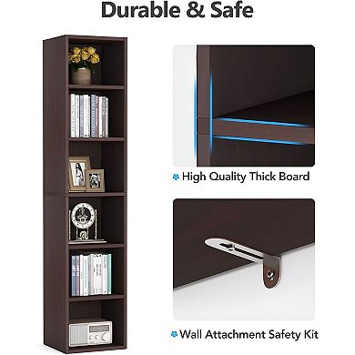 6-Tier Narrow Cube Bookshelf with Shelves for Books, Photos, and Decor