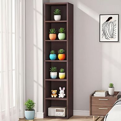 6-Tier Narrow Cube Bookshelf with Shelves for Books, Photos, and Decor