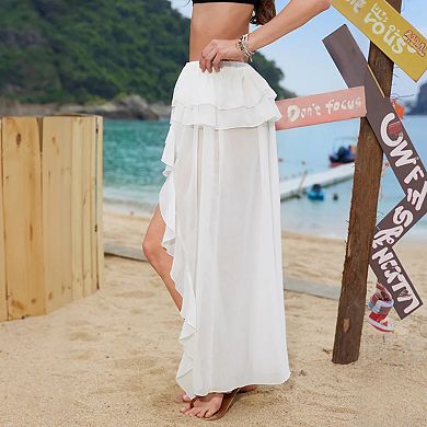 Women's Asymmetrical Layered Ruffle Beach Cover-Up Skirt Chiffon Vacation Outfit Skirts