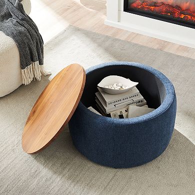 Round Storage Ottoman, 2 in 1 Function, Work as End table and Ottoman
