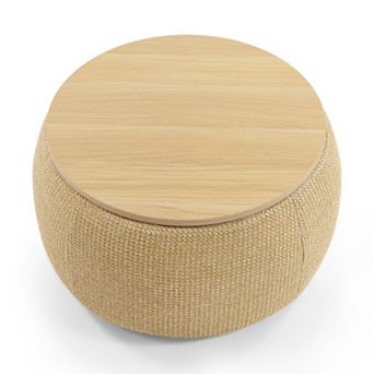 Round Storage Ottoman, 2 in 1 Function, Work as End table and Ottoman