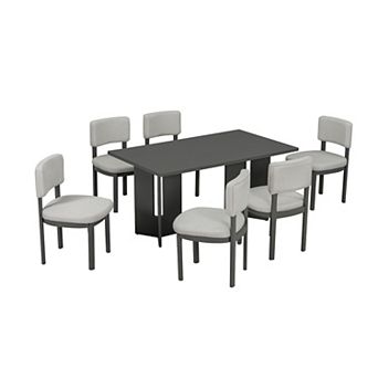 Pnronnc Farmhouse 7 pc Dining Table Set with Upholstered Chairs and Rectangular Table