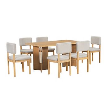 Pnronnc Farmhouse 7 pc Dining Table Set with Upholstered Chairs and Rectangular Table