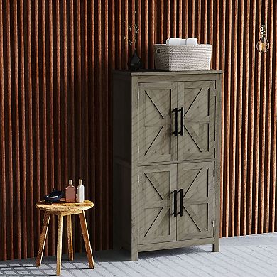Farmhouse Bathroom Floor Cabinet with Barn Doors and Adjustable Shelves