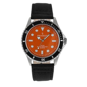 Peugeot Mens 42mm Stationary Sport Bezel Watch with Colored Dial and Canvas Strap