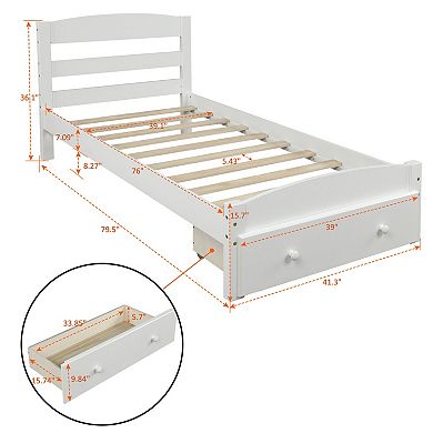 Solid wood bed frame, platform double bed, equipped with storage compartments, very durable.