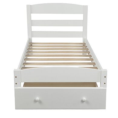Solid wood bed frame, platform double bed, equipped with storage compartments, very durable.