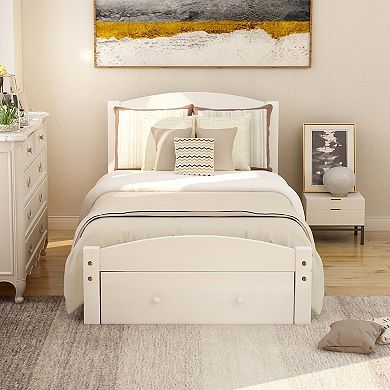 Solid wood bed frame, platform double bed, equipped with storage compartments, very durable.