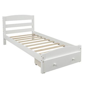 Solid wood bed frame, platform double bed, equipped with storage compartments, very durable.
