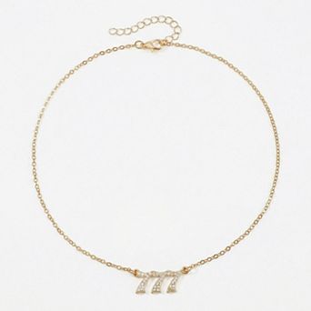 Alloy Necklace with Triple Number Pendant Crystal Accent Minimal Chain Adjustable Length Jewelry
