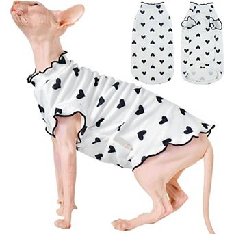 Cute Heart Pattern Sphynx Hairless Cat Clothes, Perlin Sleeve T-Shirt Sweater Vest Pajamas Jumpsuit