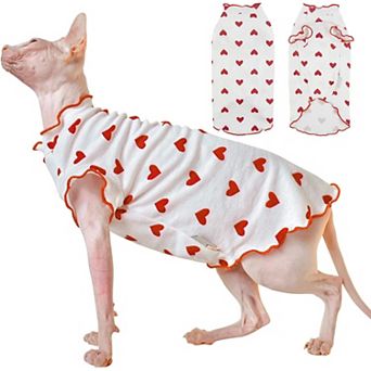 Cute Heart Pattern Sphynx Hairless Cat Clothes, Perlin Sleeve T-Shirt Sweater Vest Pajamas Jumpsuit