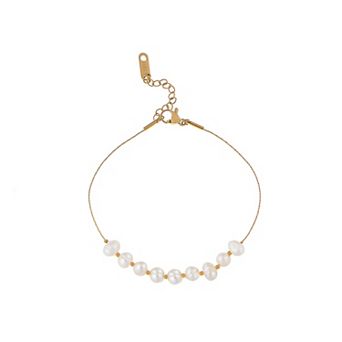 18K Gold Plated Pearl Link Bracelet - Stainless Steel Pearl Bead Chain Bracelet Boho Chic Jewelry
