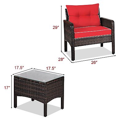 Costway 3PCS Outdoor Rattan Conversation Set Patio Garden Cushioned Sofa Chair