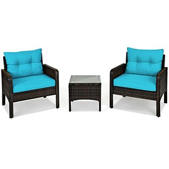 Costway 3 pc Outdoor Rattan Conversation Set Patio Garden Cushioned Sofa Chair