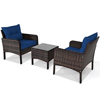 Costway 3 pc Outdoor Rattan Conversation Set Patio Garden Cushioned Sofa Chair