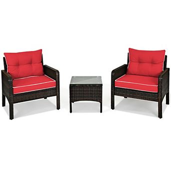 Costway 3 pc Outdoor Rattan Conversation Set Patio Garden Cushioned Sofa Chair