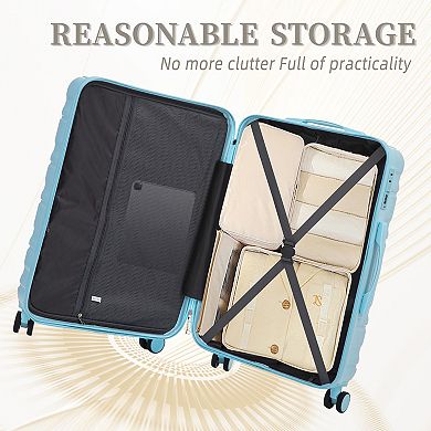 KWPZQEB ABS Spinner Wheel Hardside Luggage Set with Fully Lined Interior, Stripe, 3PCS