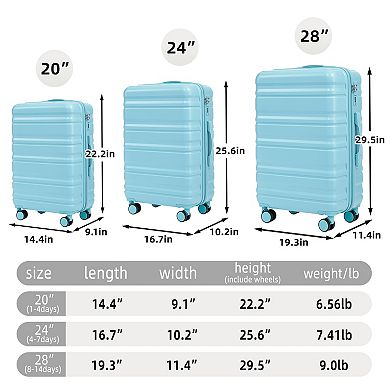 KWPZQEB ABS Spinner Wheel Hardside Luggage Set with Fully Lined Interior, Stripe, 3PCS