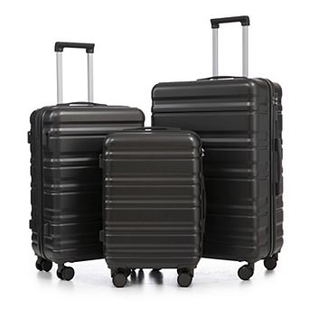 KWPZQEB ABS Spinner Wheel Hardside Luggage Set with Fully Lined Interior, Stripe, 3 pc
