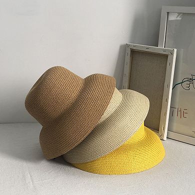 Women Wide Brim Bucket Hat Lightweight Woven Sun Hat Classic Solid Casual Hat