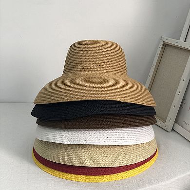 Women Wide Brim Bucket Hat Lightweight Woven Sun Hat Classic Solid Casual Hat