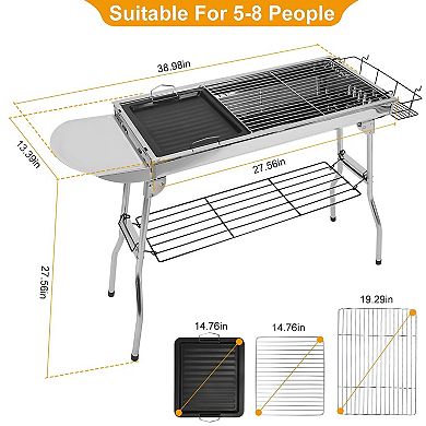 Portable Charcoal BBQ Grill with Foldable Frame for Camping, Picnics and Backyard