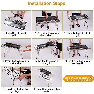 Portable Charcoal BBQ Grill with Foldable Frame for Camping, Picnics and Backyard