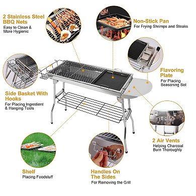 Portable Charcoal BBQ Grill with Foldable Frame for Camping, Picnics and Backyard