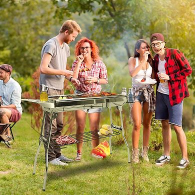 Portable Charcoal BBQ Grill with Foldable Frame for Camping, Picnics and Backyard