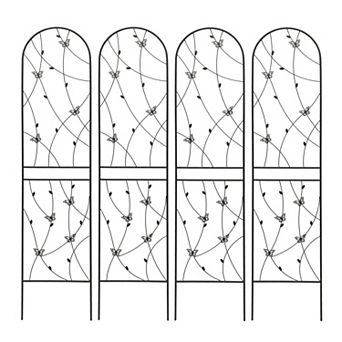 Loheer 4 Pack Metal Garden Trellis for Climbing Plants with Butterfly Decor