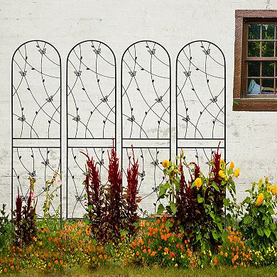 Loheer 4 Pack Metal Garden Trellis for Climbing Plants with Butterfly Decor